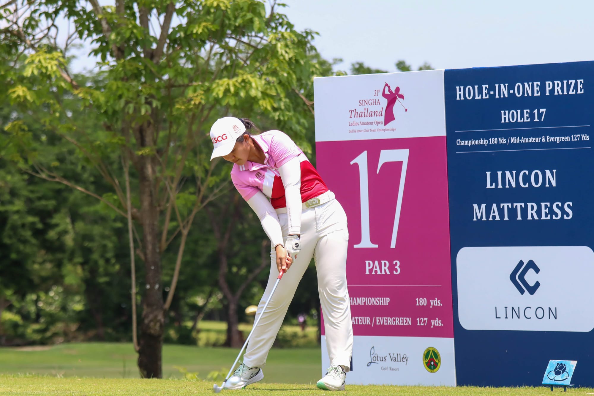 Achiraya Sriwong on her way to a third successive victory in the Singha Thailand Ladies Amateur Open Championship.